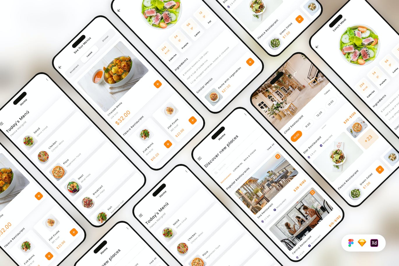 午餐餐厅查找器移动应用 UI 套件 Lunch Meal Restaurant Finder Mobile App UI Kit