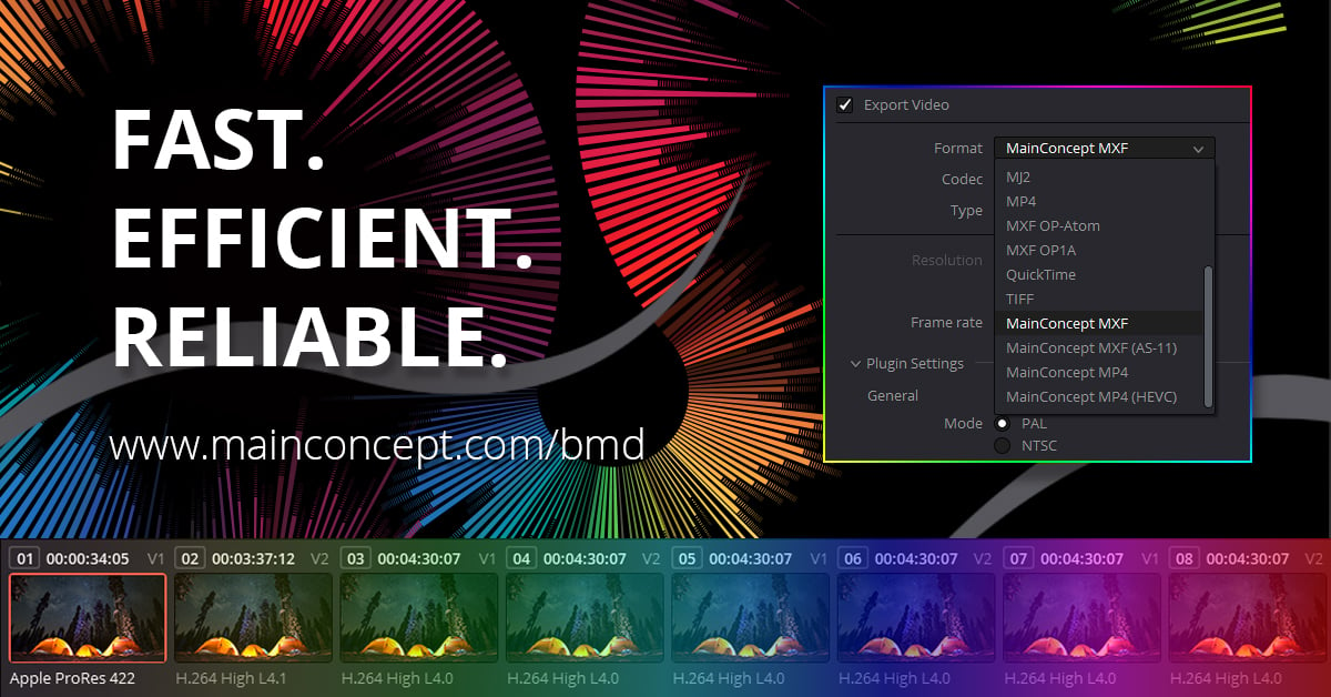 达芬奇插件：视频渲染编解码器输出插件 MainConcept Codec Plugin for DaVinci Resolve v1.6 CE Win -