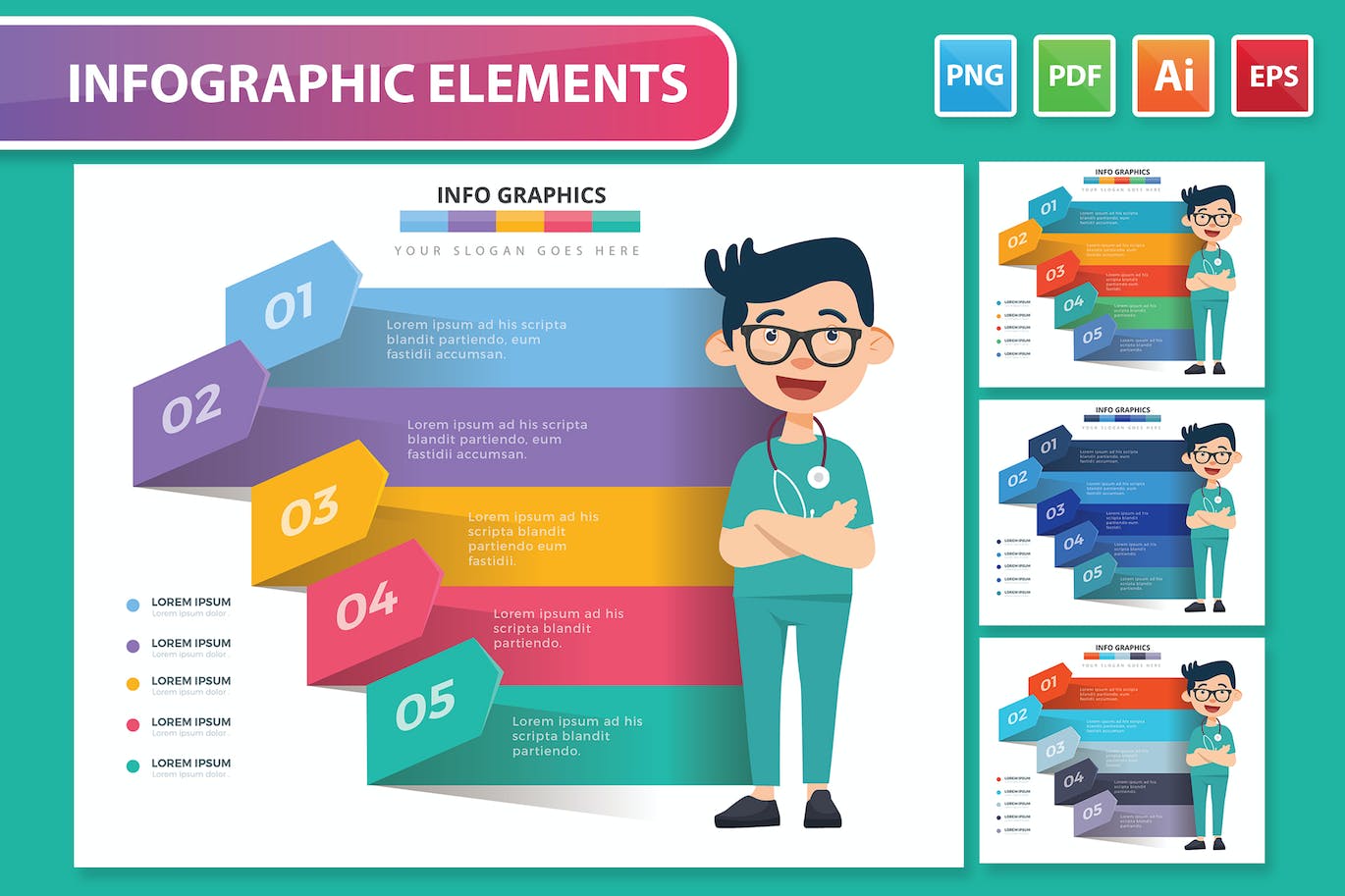 医生卡通人物信息图表模板 Doctor Infographics