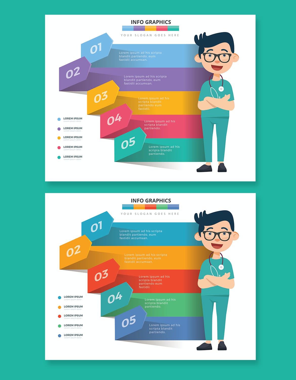 医生卡通人物信息图表模板 Doctor Infographics