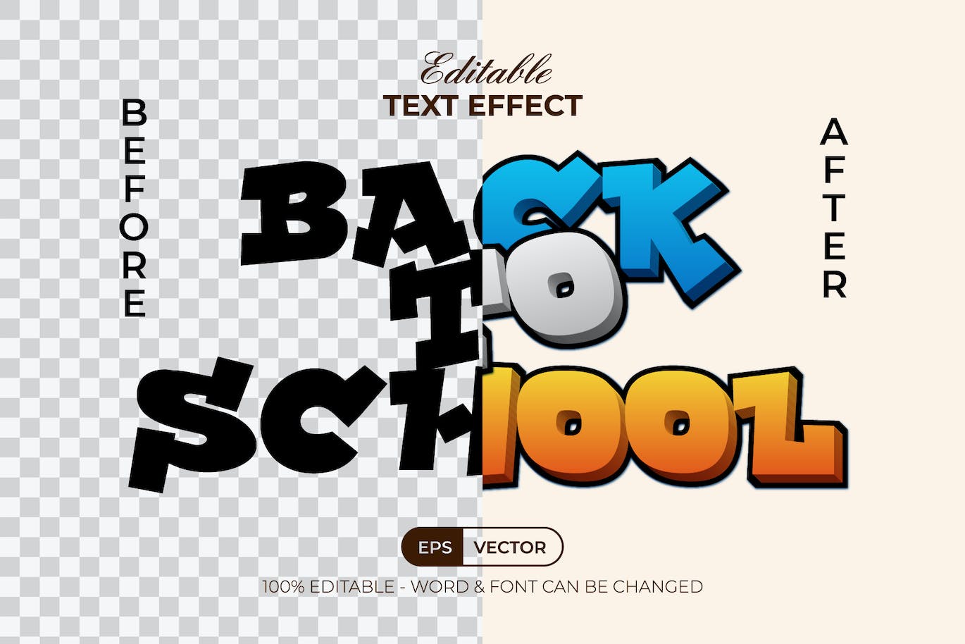 开学季矢量文字效果 Back To School Text Effect Design