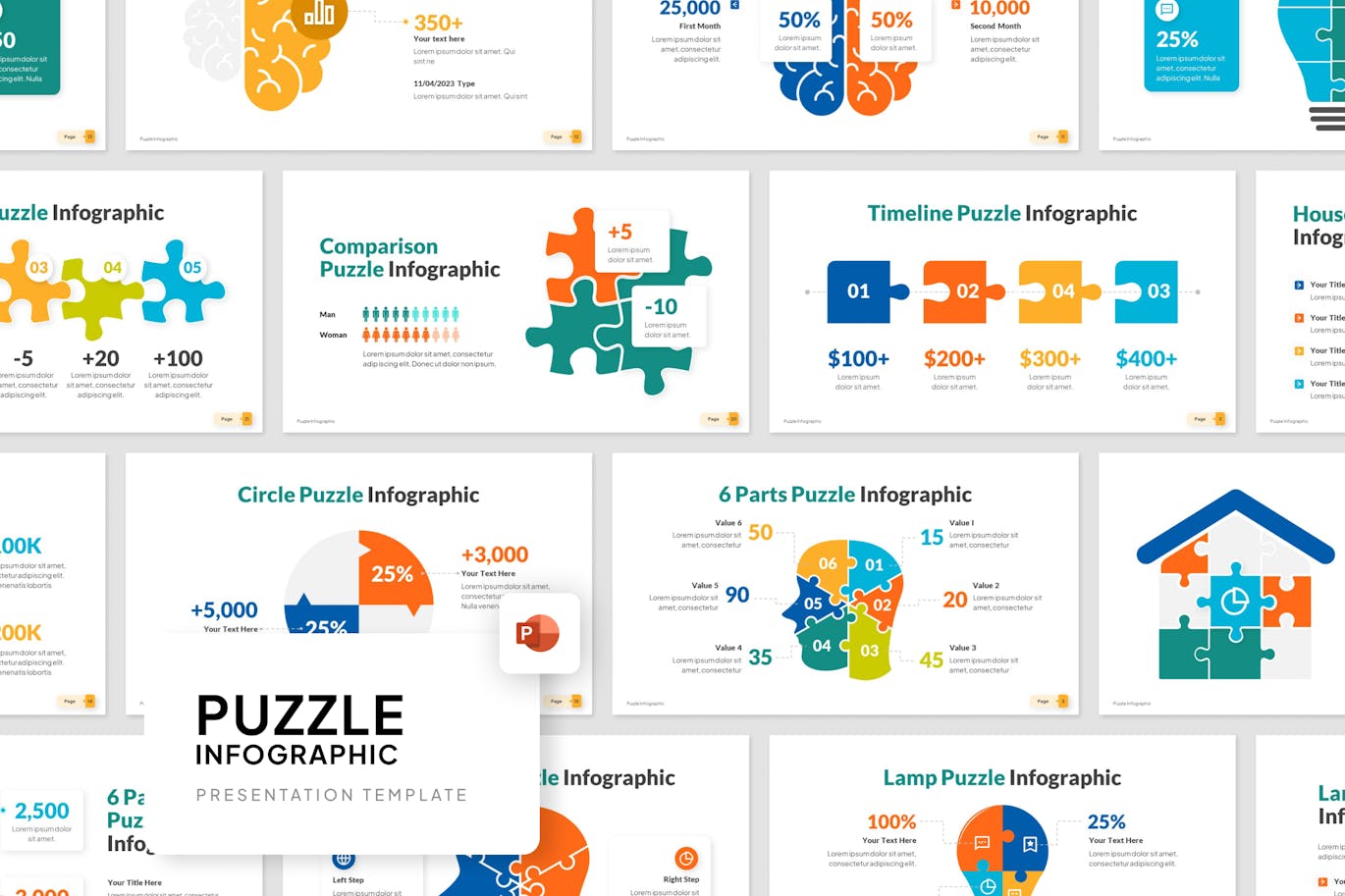 拼图信息图表PowerPoint演示模板 Puzzle Infographic