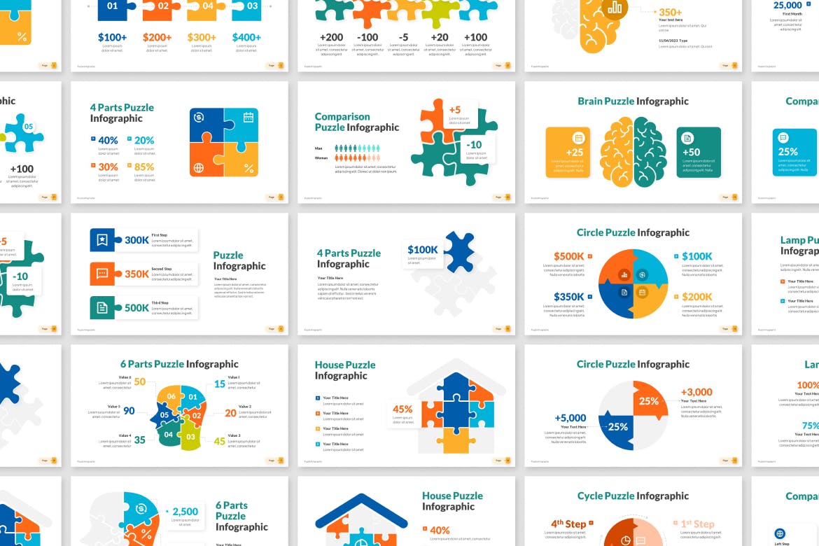 拼图信息图表PowerPoint演示模板 Puzzle Infographic