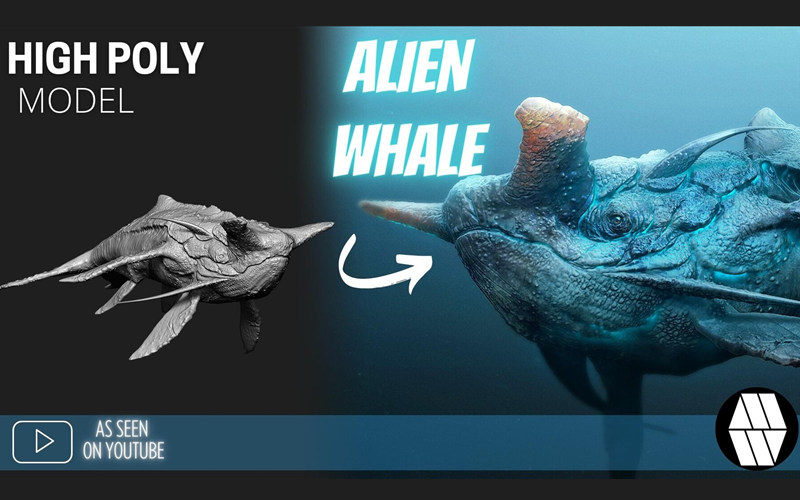 ZBrush外星鲸鱼海洋生物3D模型大型鱼类巨型鲸鱼生物细节ZTL模型_