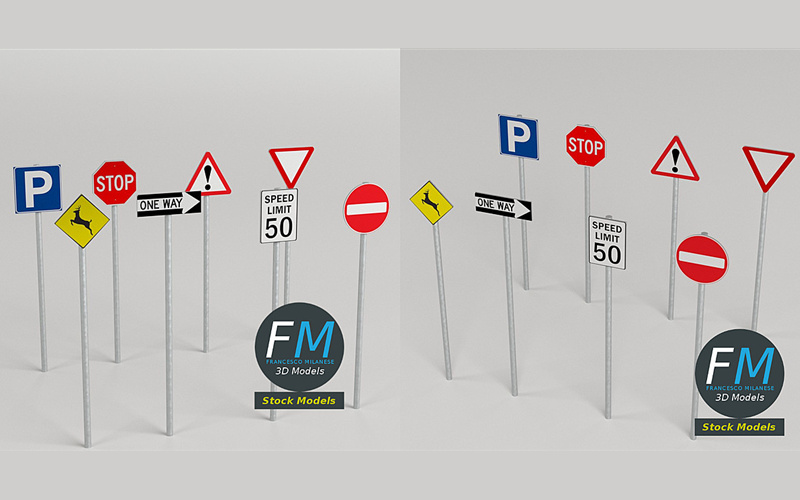 8款Blender交通标志3D模型 Traffic Signs Pack_