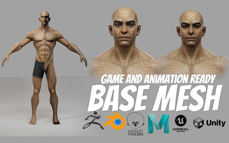 男性角色基础网格3D模型游戏和动画就绪 BASE MESH (MALE)_