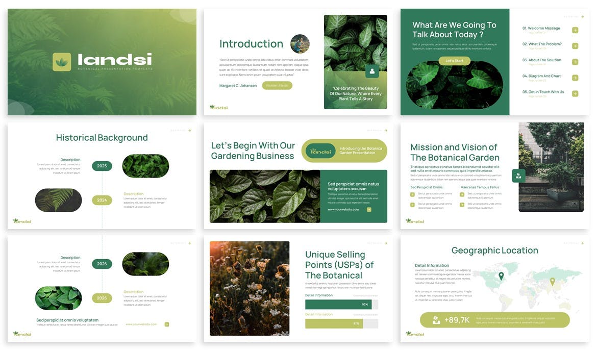 植物简介谷歌幻灯片模板 Landsi &#8211; Botanical Google Slides Template