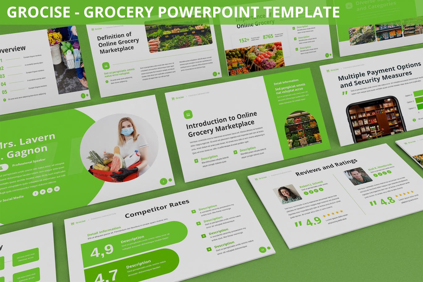 杂货蔬果店PPT幻灯片模板 Grocise &#8211; Grocery Powerpoint Template