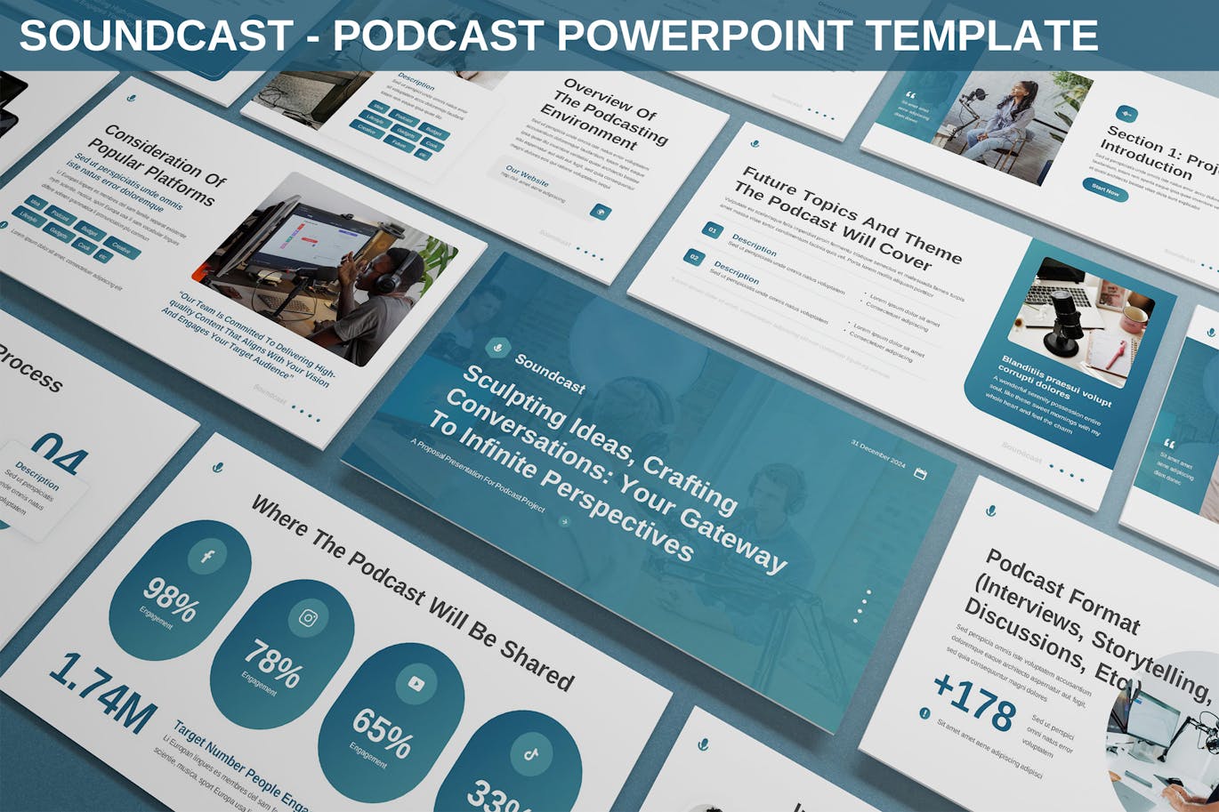 播客声音力量Powerpoint模板下载 Soundcast &#8211; Podcast Powerpoint Template