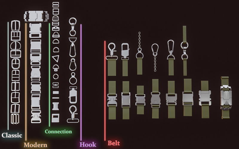 40款ZBrush缆绳锁扣腰带扣子扣环笔刷扣子FBX模型ZBP雕刻笔刷_ | 鑫雅素材网
